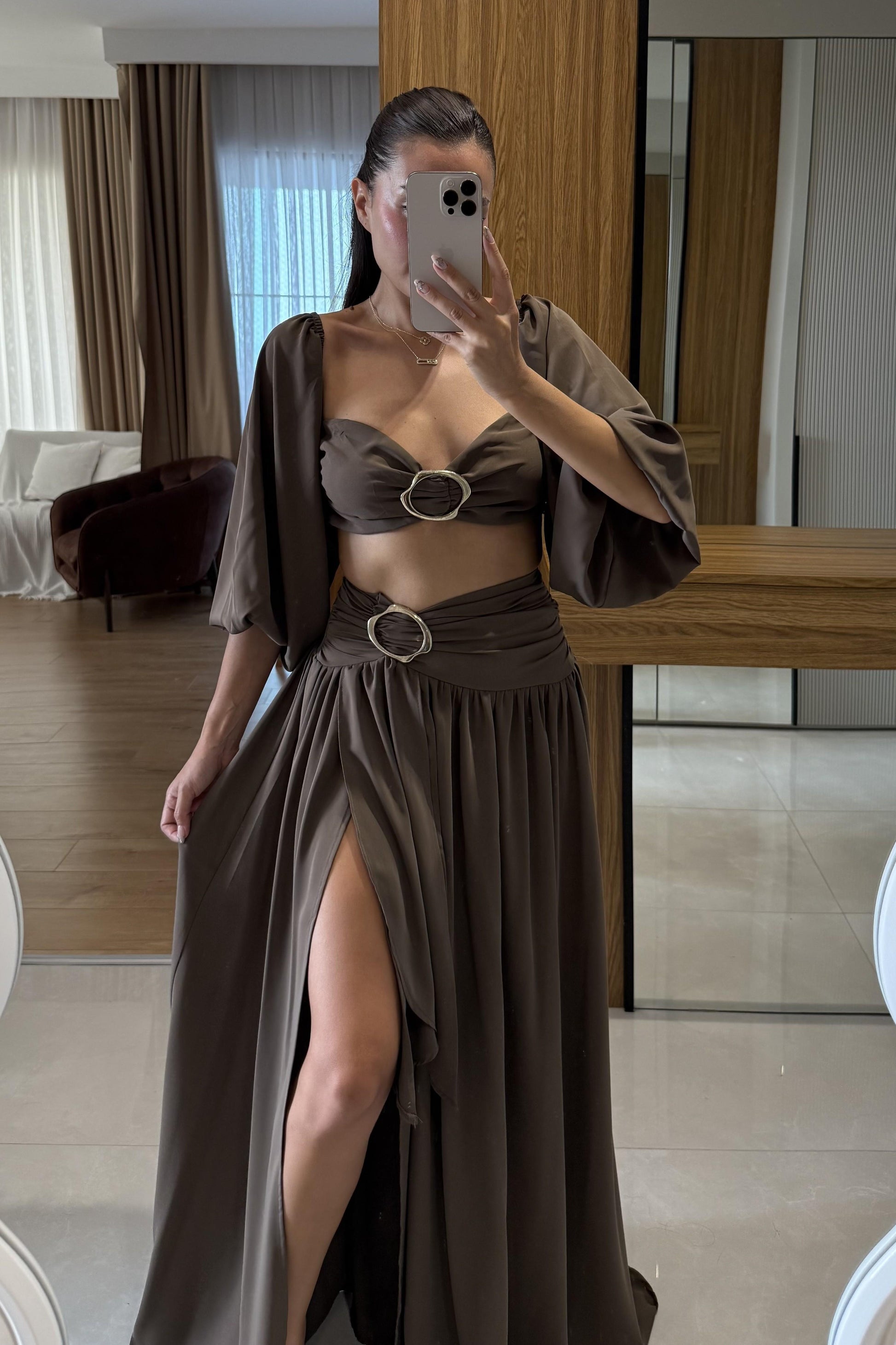 Helga Aksesuarlı Etek Crop Takım