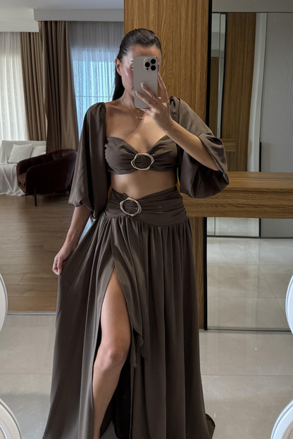 Helga Aksesuarlı Etek Crop Takım