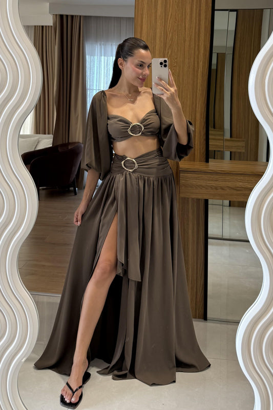 Helga Aksesuarlı Etek Crop Takım