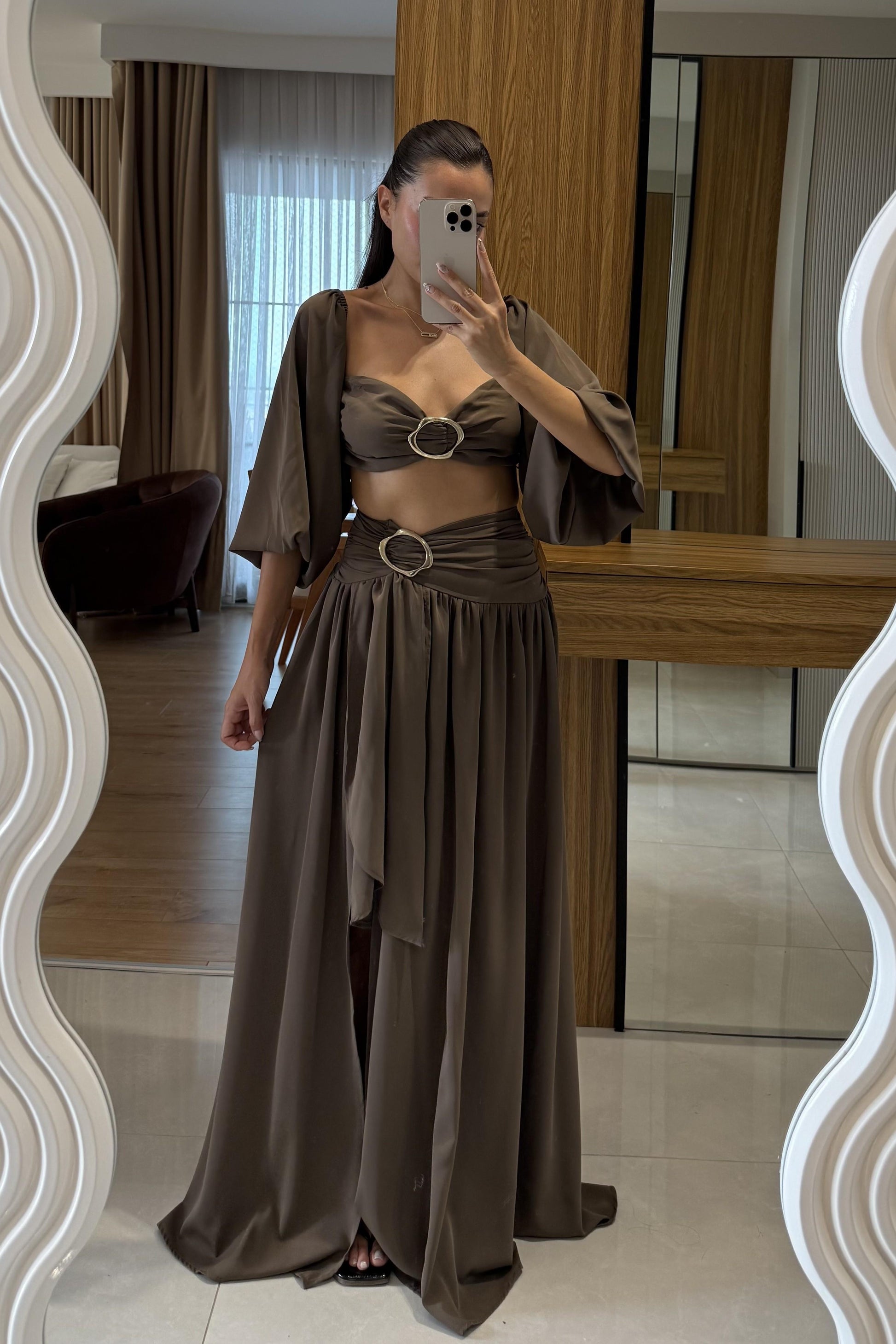 Helga Aksesuarlı Etek Crop Takım