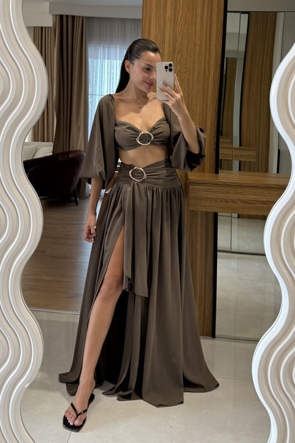 Helga Aksesuarlı Etek Crop Takım