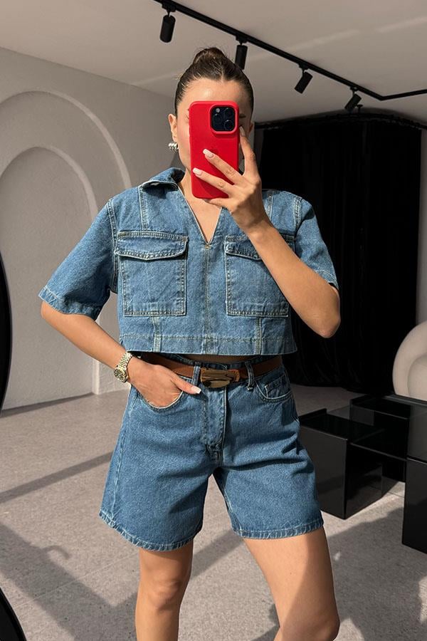 Helmina Denim Şortlu Takım