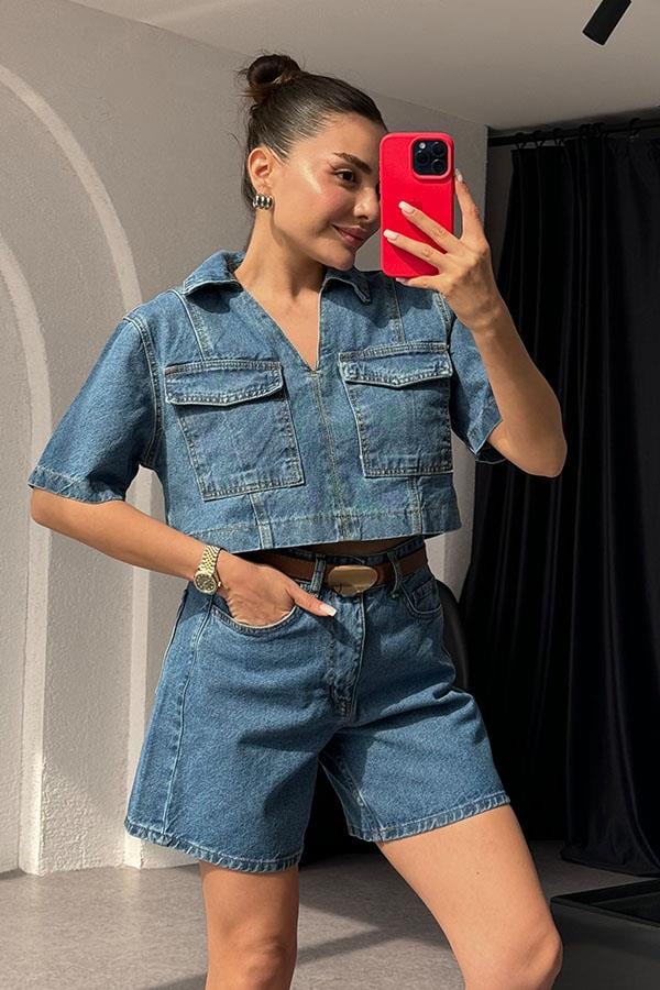 Helmina Denim Şortlu Takım