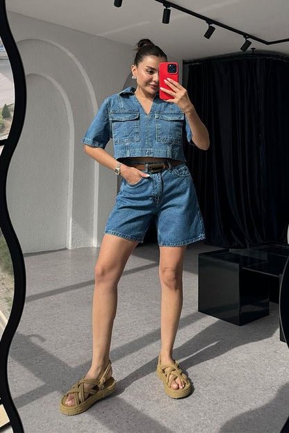Helmina Denim Şortlu Takım