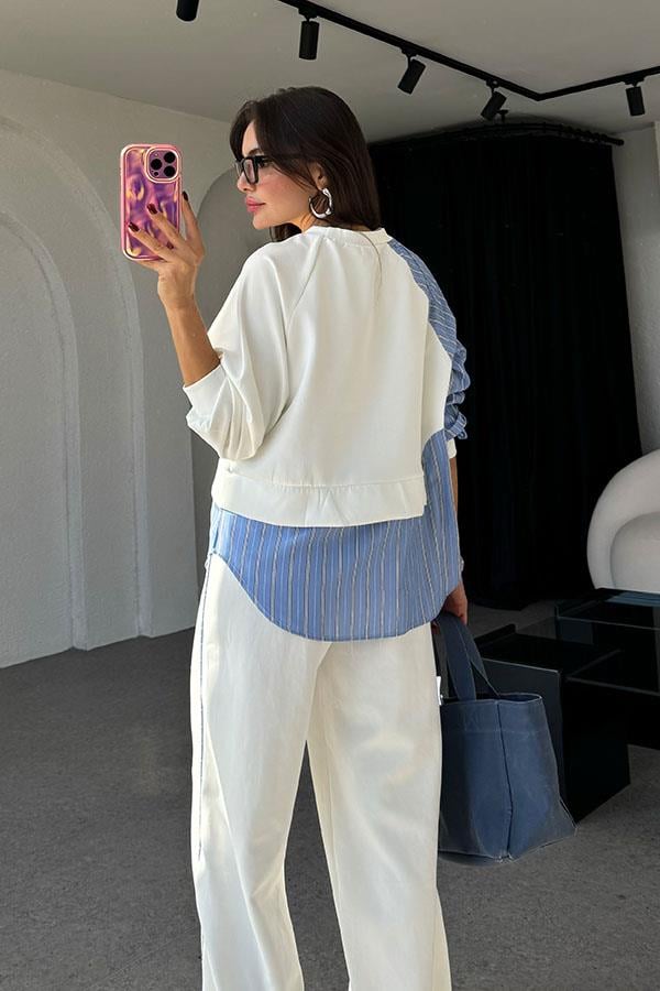 Henny Gömlek Karışımlı Beyaz Takım