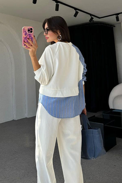 Henny Gömlek Karışımlı Beyaz Takım