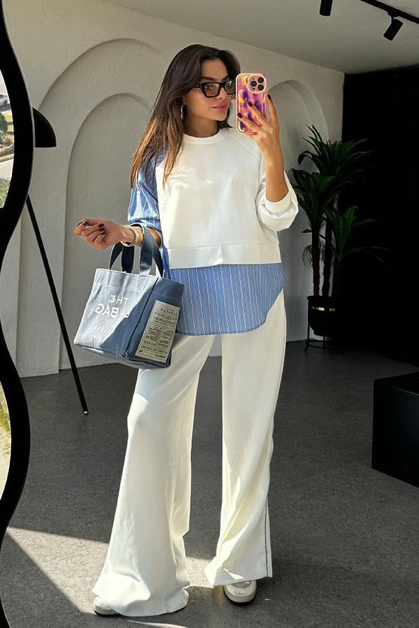 Henny Gömlek Karışımlı Beyaz Takım