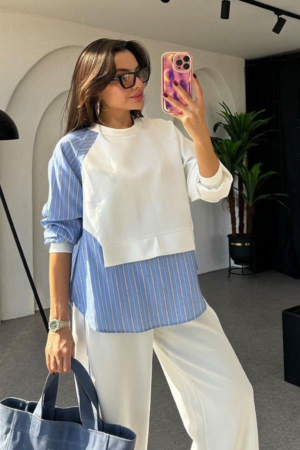 Henny Gömlek Karışımlı Beyaz Takım