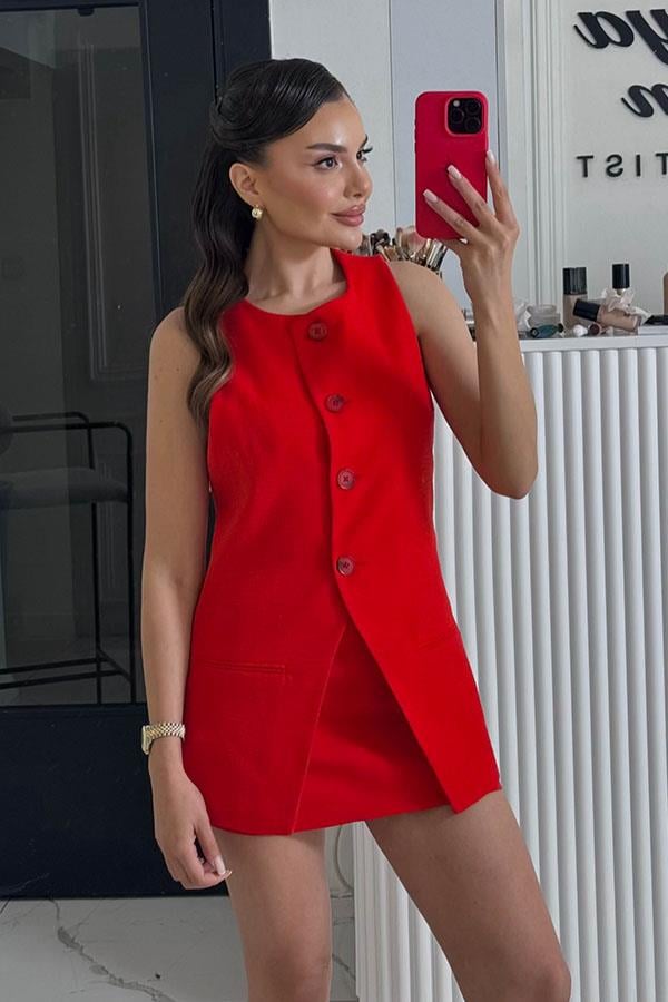 Henrietta Düğmeli Keten Tasarım Takım