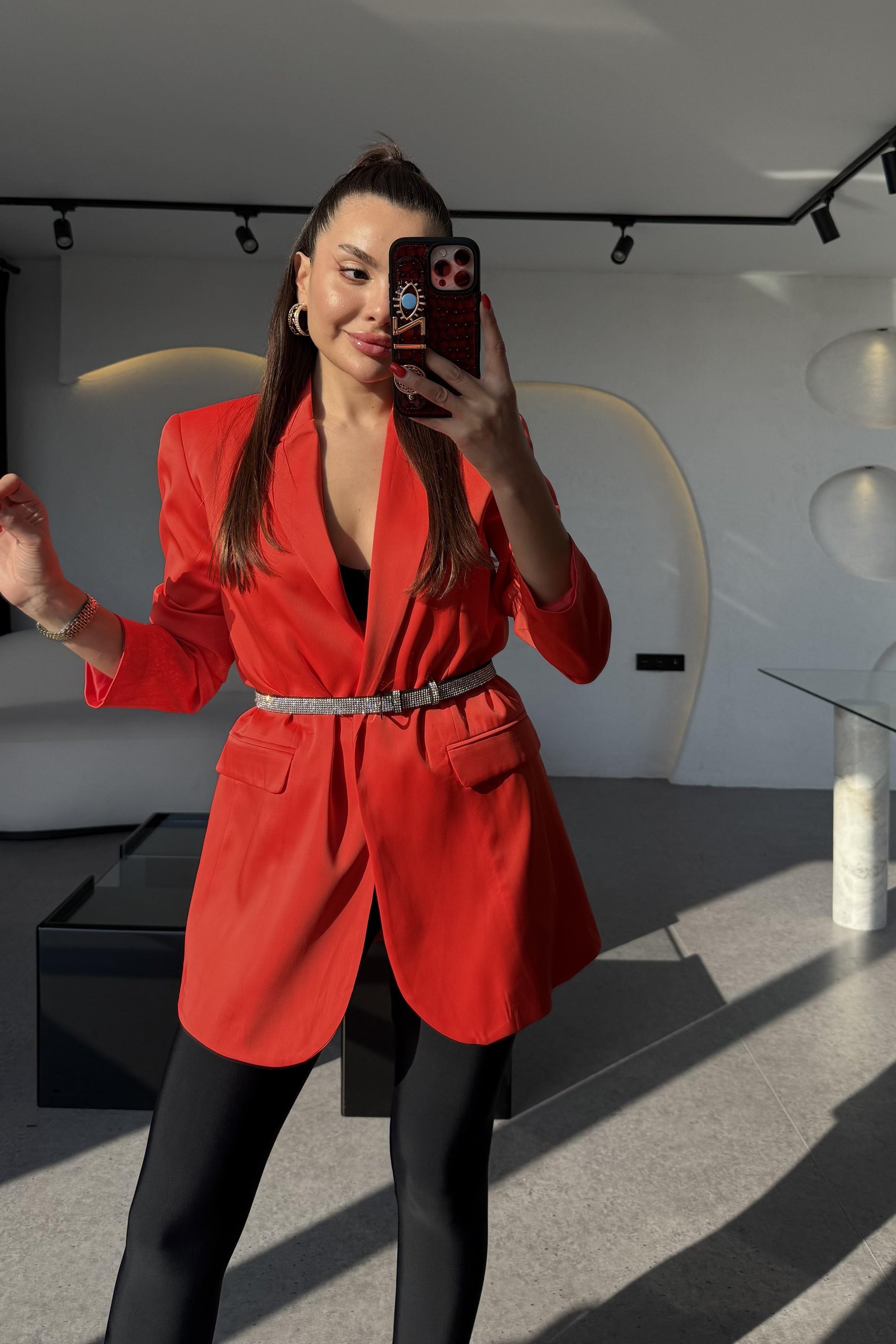 Hensa Saten Kırmızı Blazer Ceket