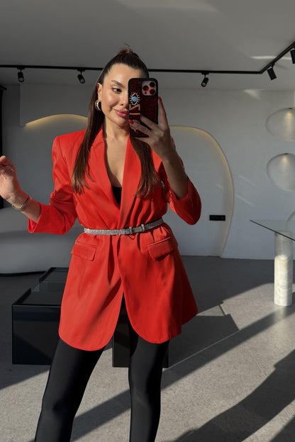 Hensa Saten Kırmızı Blazer Ceket
