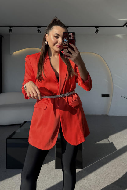 Hensa Saten Kırmızı Blazer Ceket
