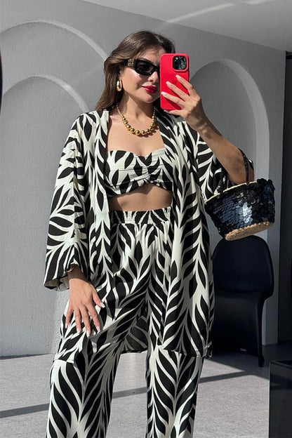 Holana siyah beyaz desenli viskon 3 lü takım