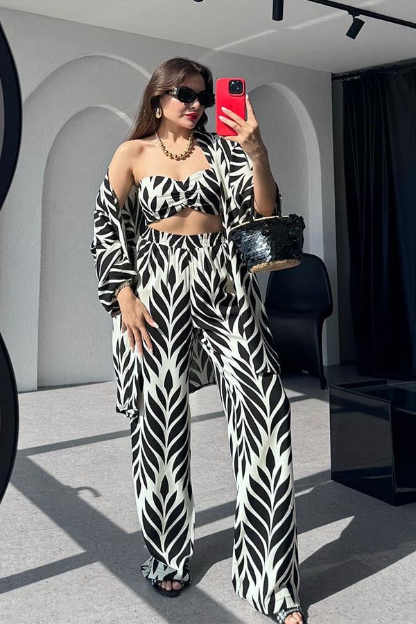 Holana siyah beyaz desenli viskon 3 lü takım