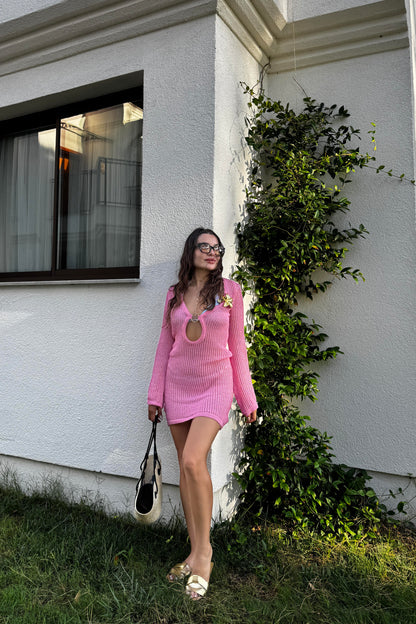 Holiday Pembe Ajurlu Mini Elbise