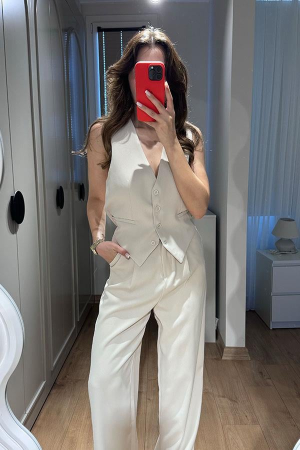 Holland Arkası Çapraz Yelek -Bej