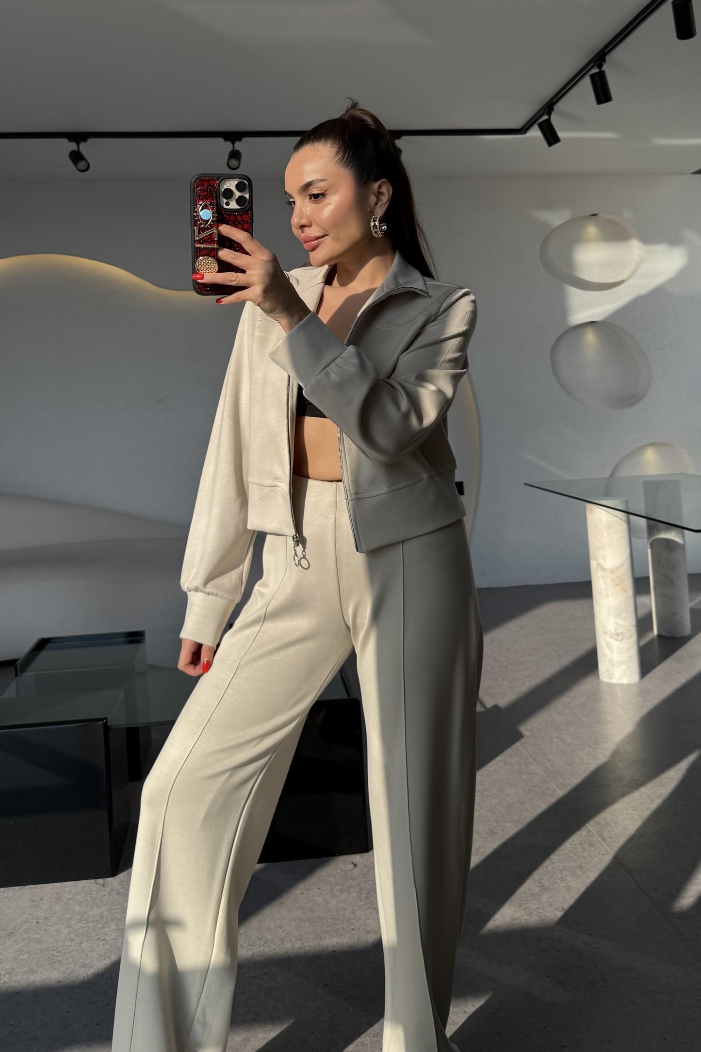 Honey Krem Fermuarlı Modal Takım