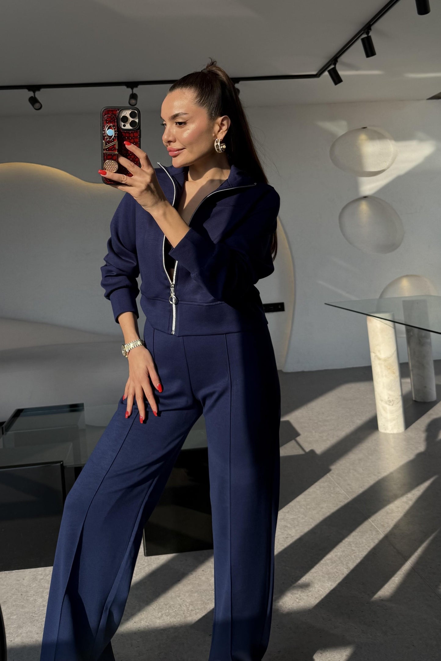 Honey Lacivert Fermuarlı Modal Takım