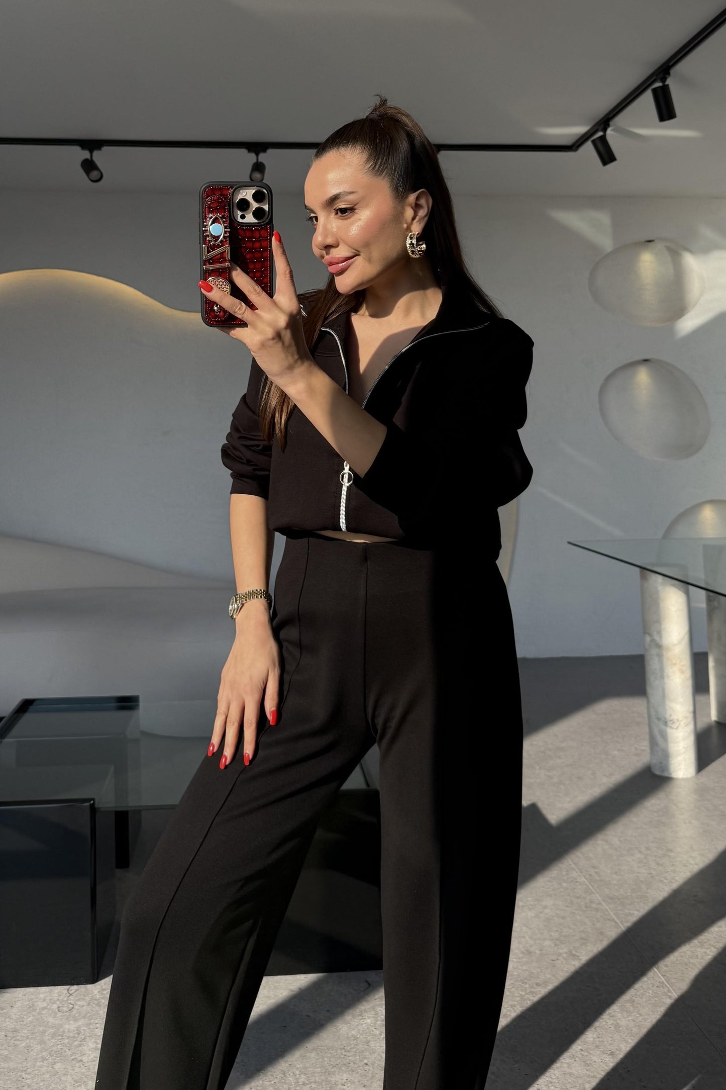 Honey Siyah Fermuarlı Modal Takım