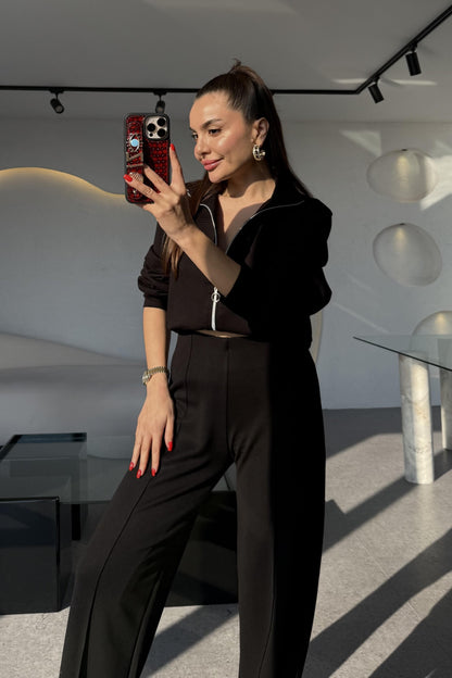 Honey Siyah Fermuarlı Modal Takım