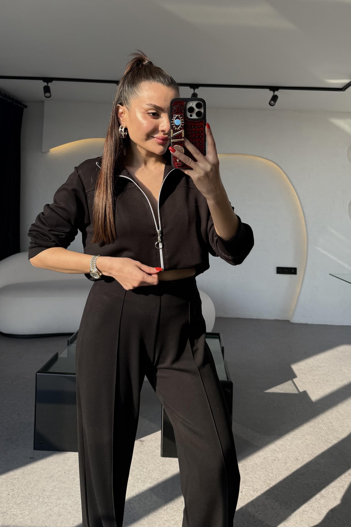 Honey Siyah Fermuarlı Modal Takım