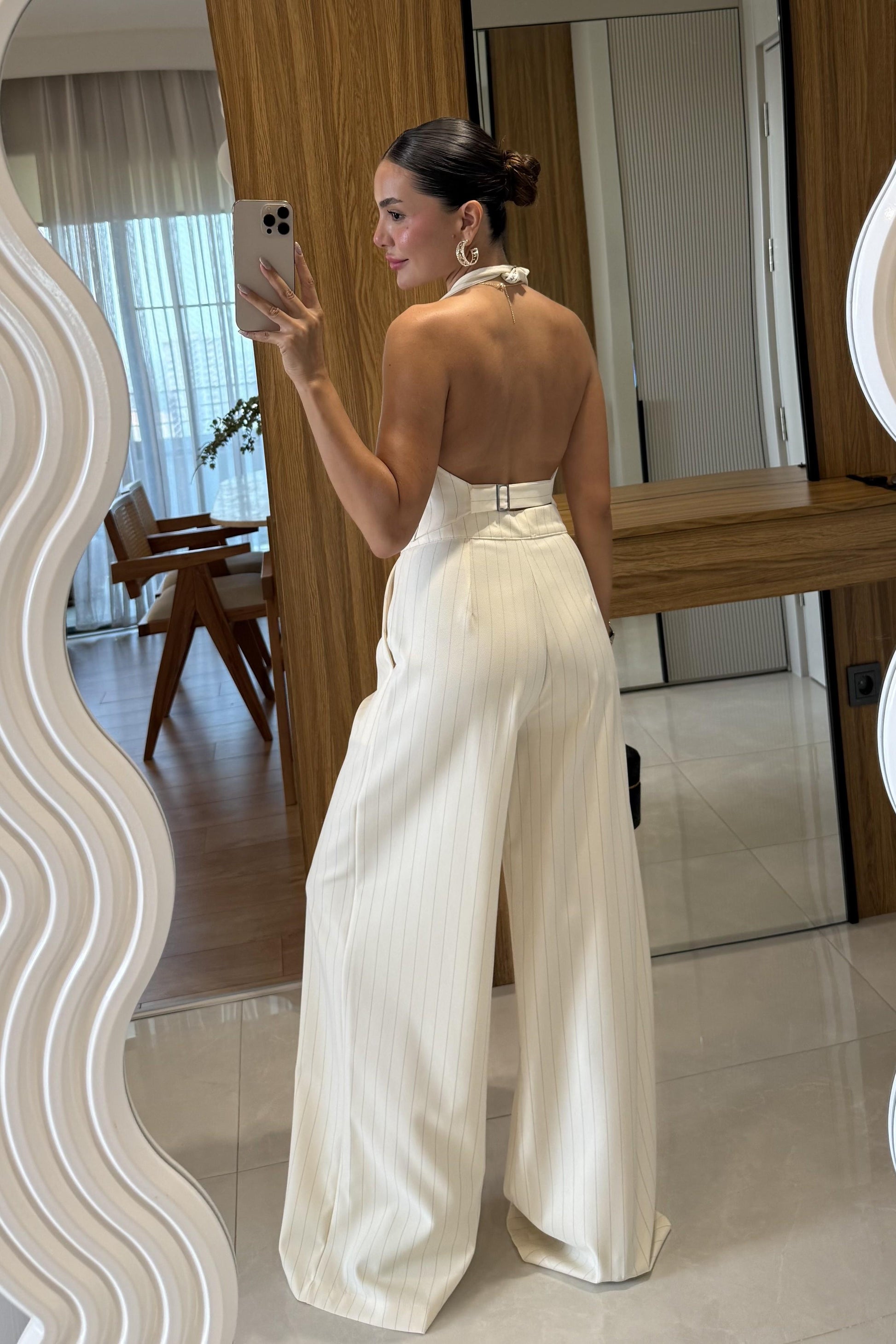 Hopy Sırt Dekolteli Çizgili Yelek Pantolon Takım