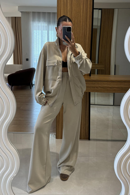 Hors Taş Fermuarlı Cepli Bomber Oversize Eşofman Takımı