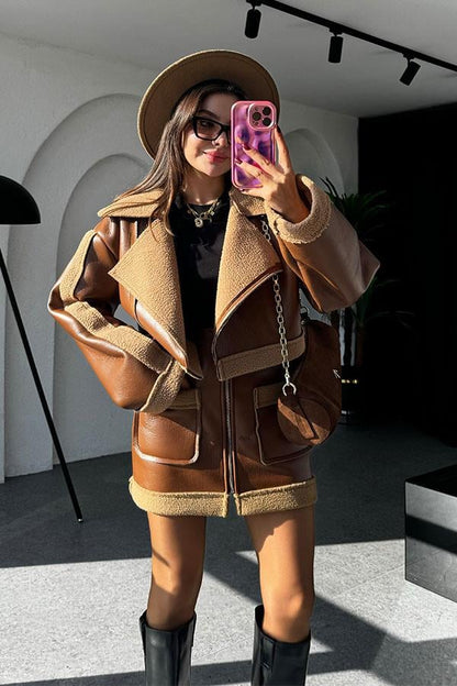 Hotic Deri Teddy Karışımlı Ceket