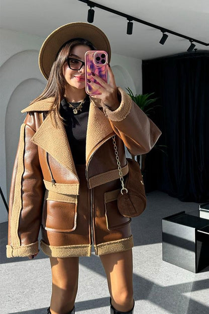 Hotic Deri Teddy Karışımlı Ceket