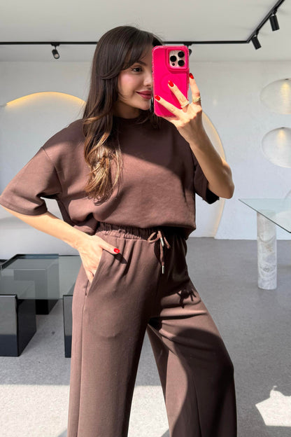 Hudson Acı Kahve Yarım Kollu Modal Takım