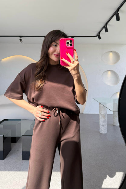 Hudson Acı Kahve Yarım Kollu Modal Takım