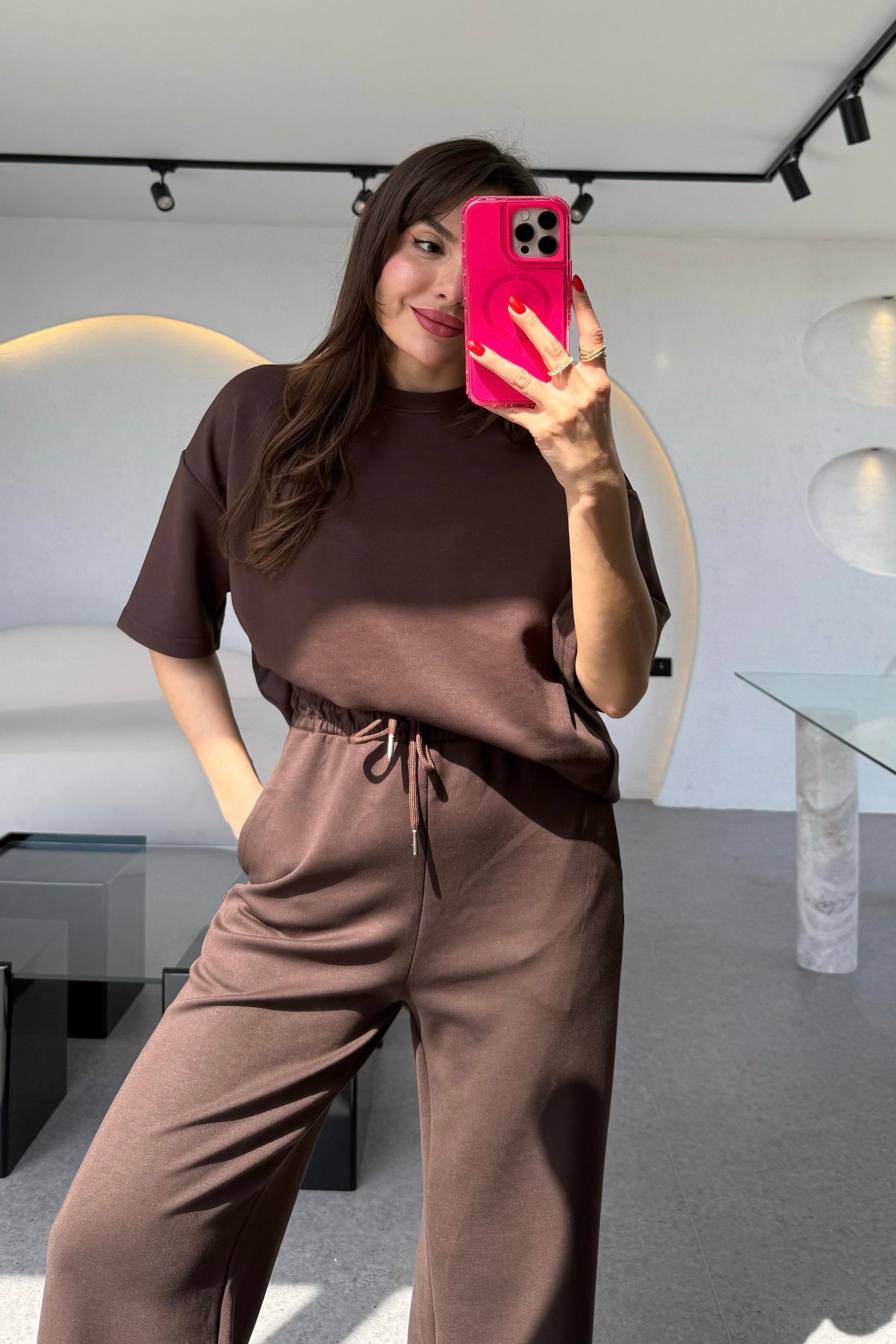 Hudson Acı Kahve Yarım Kollu Modal Takım