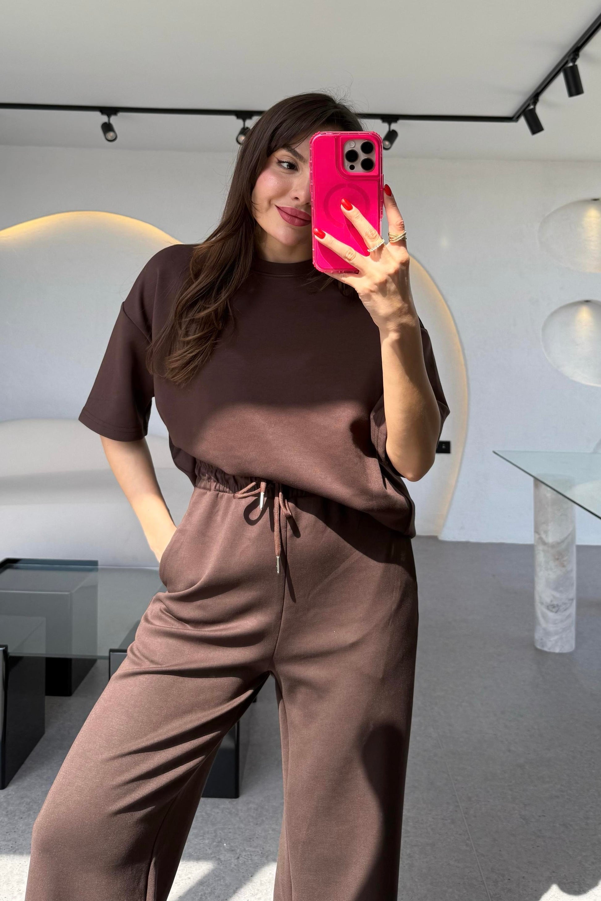 Hudson Acı Kahve Yarım Kollu Modal Takım