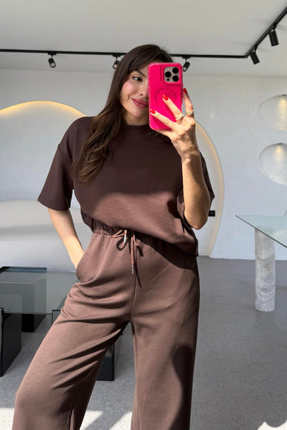 Hudson Acı Kahve Yarım Kollu Modal Takım