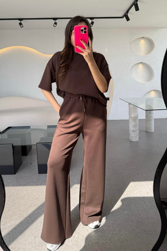 Hudson Acı Kahve Yarım Kollu Modal Takım