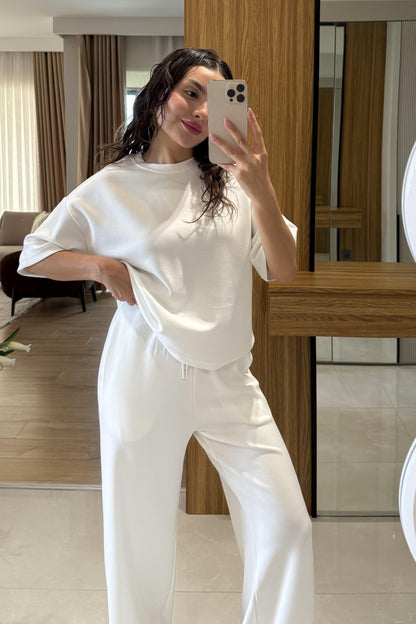 Hudson Beyaz Yarım Kollu Modal Takım