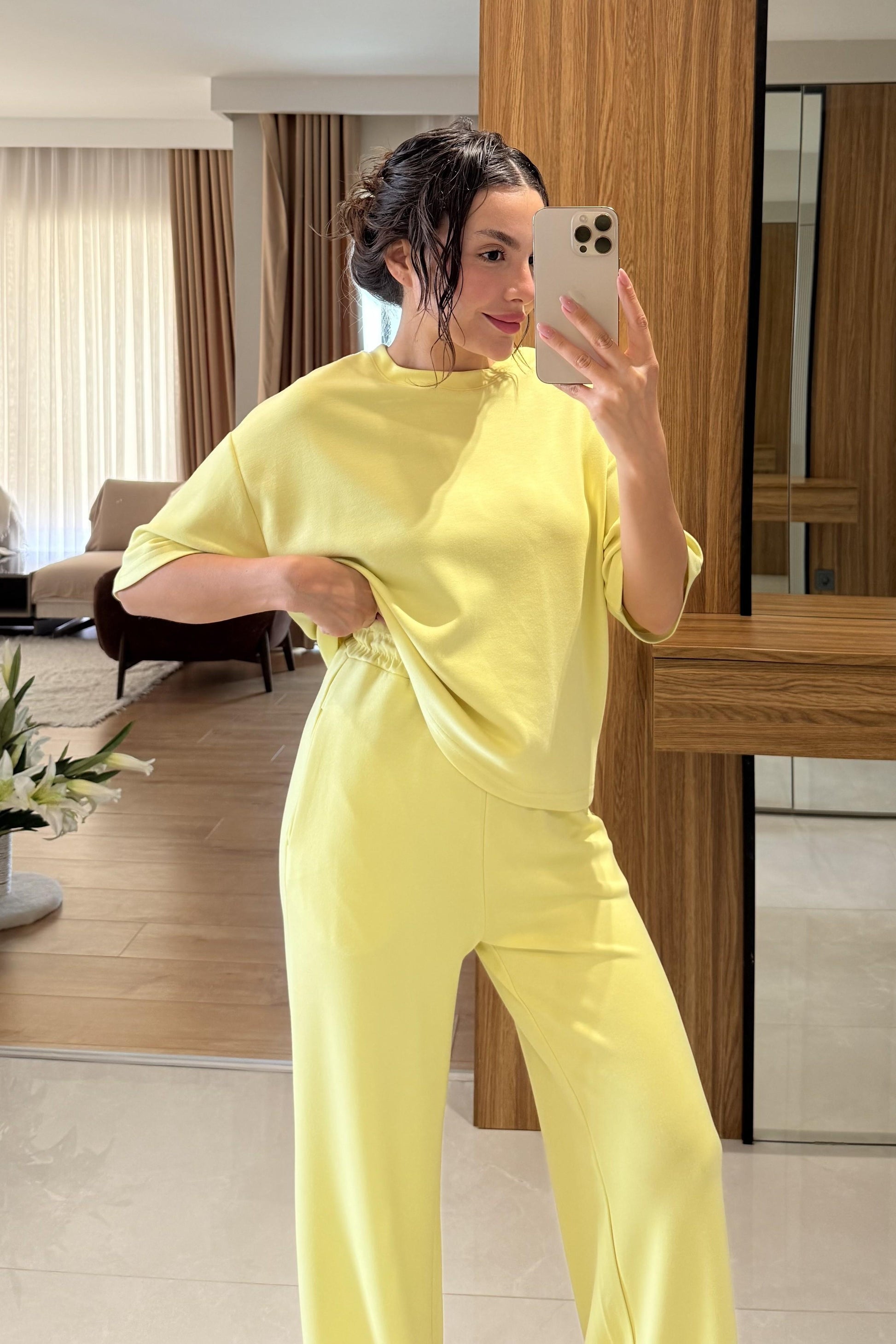 Hudson Sarı Yarım Kollu Modal Takım