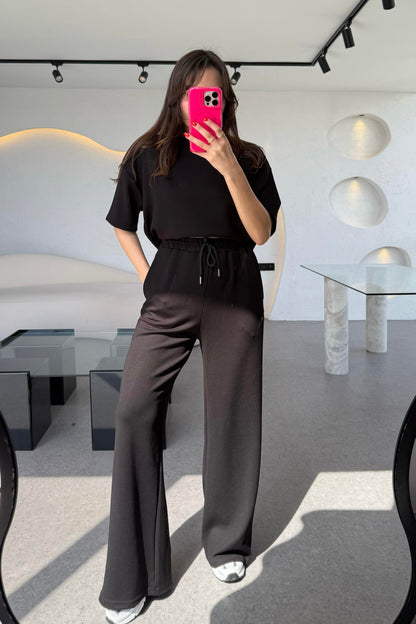 Hudson Siyah Yarım Kollu Modal Takım