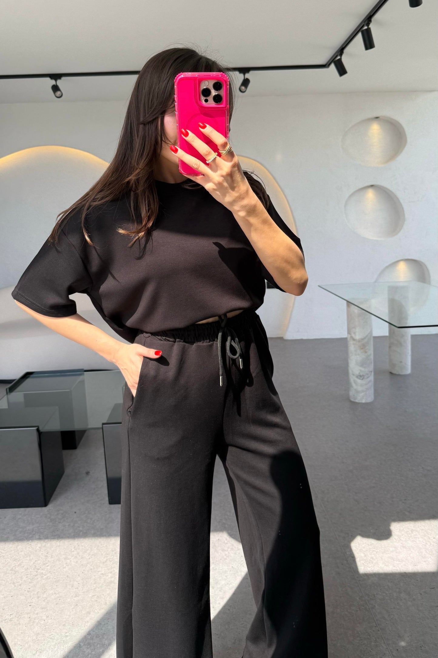 Hudson Siyah Yarım Kollu Modal Takım