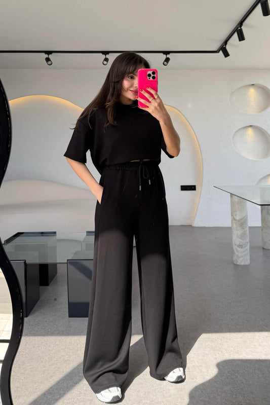 Hudson Siyah Yarım Kollu Modal Takım