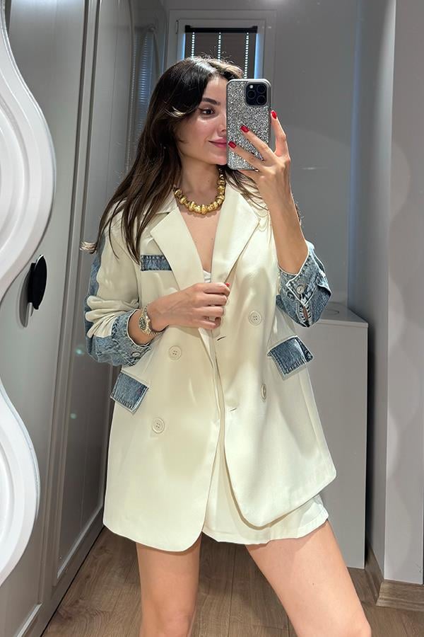 İclo Kot Karışım Ekru Blazer Ceket