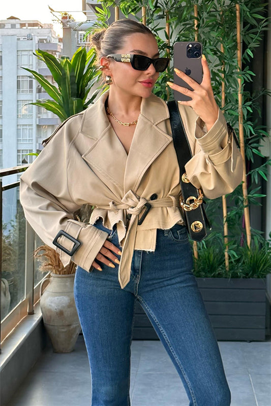 India Reglan Kısa Trençkot - Bej