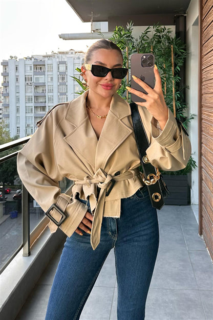 India Reglan Kısa Trençkot - Bej