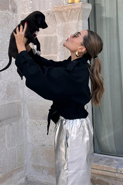 India Reglan Kısa Trençkot - Siyah