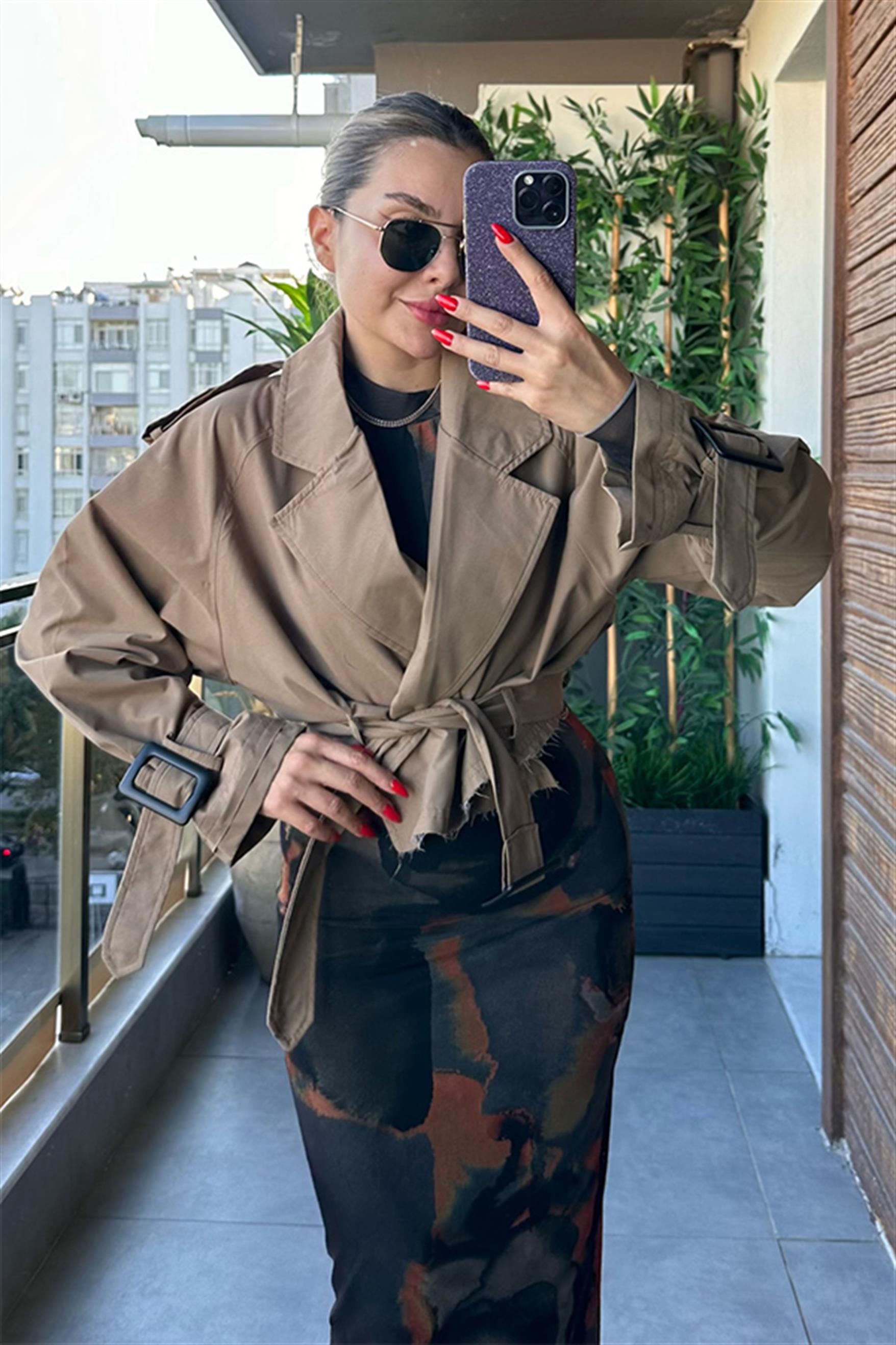 India Reglan Kısa Trençkot - Camel