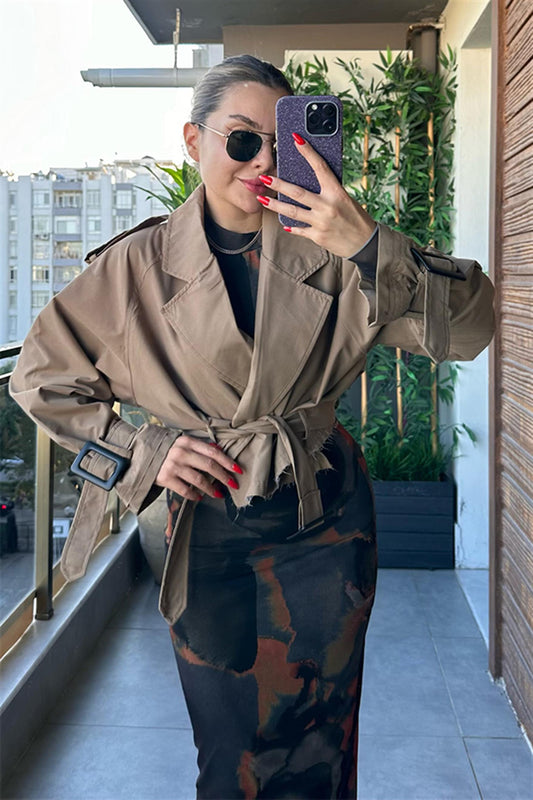 India Reglan Kısa Trençkot - Camel