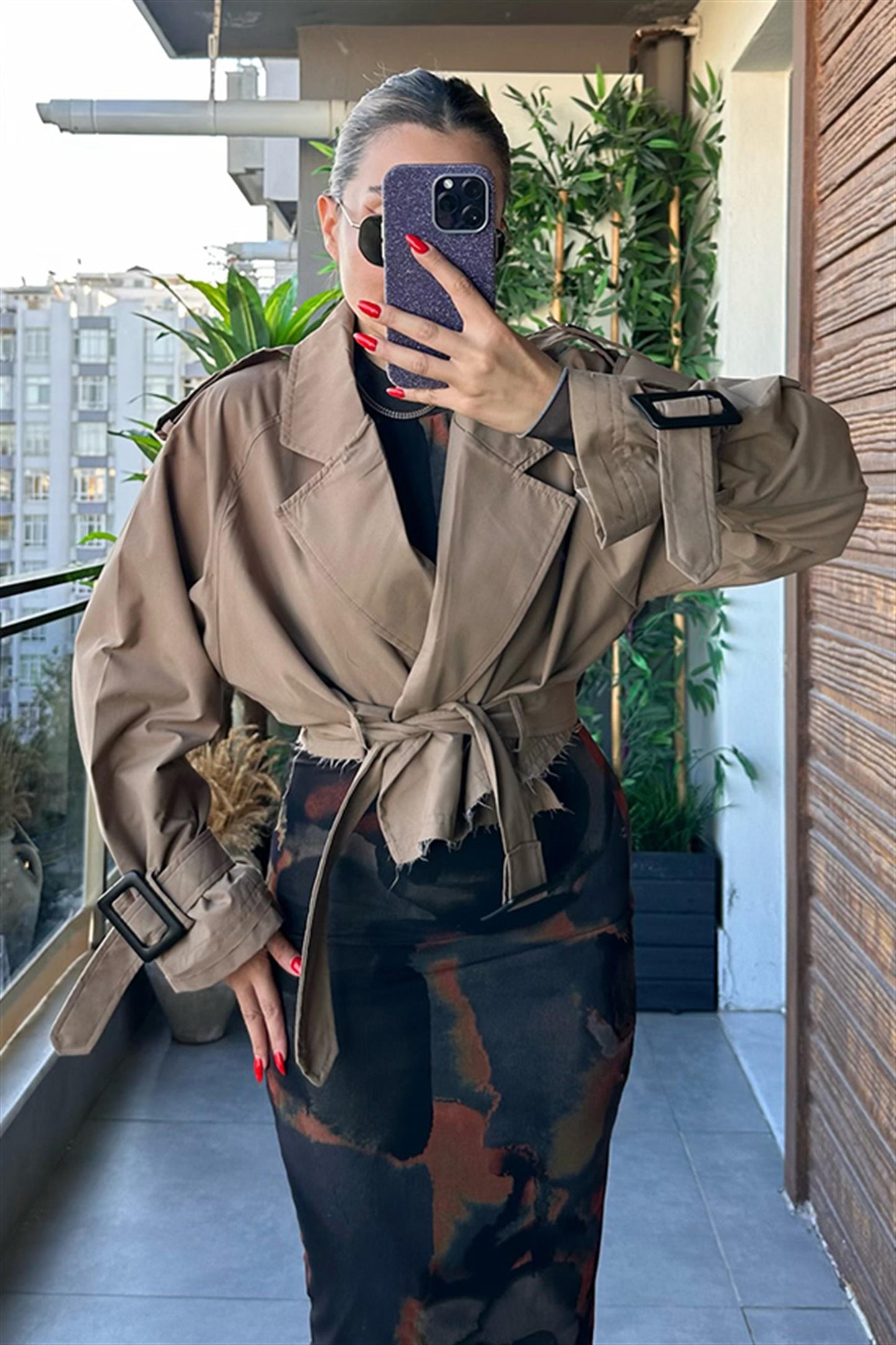 India Reglan Kısa Trençkot - Camel