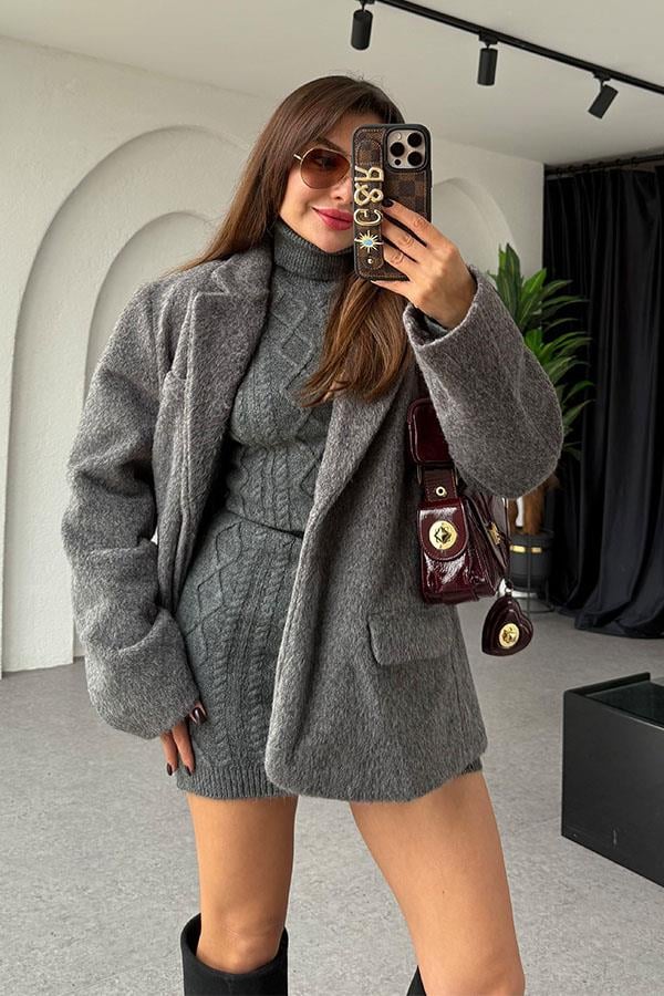 İnna Gri Kürk Blazer