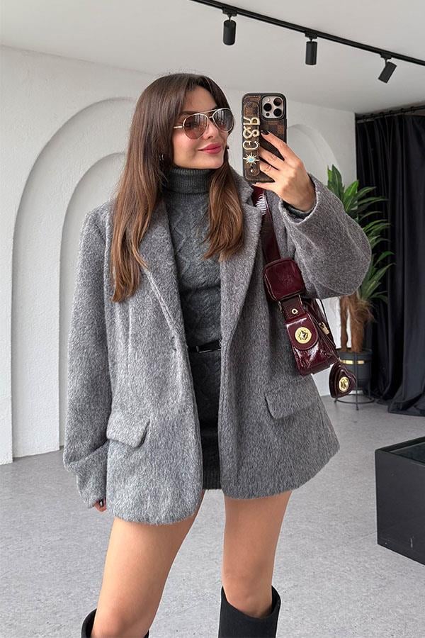 İnna Gri Kürk Blazer