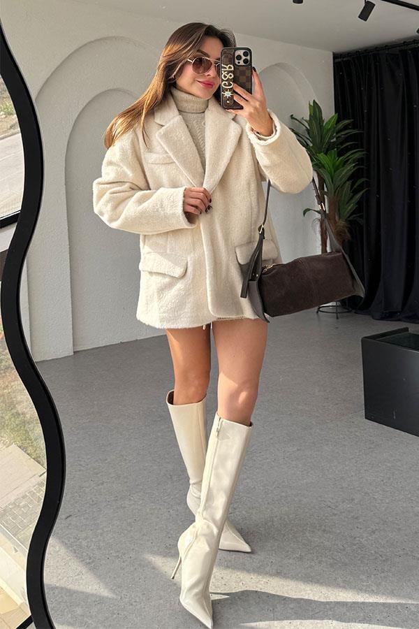 İnna Krem Kürk Blazer